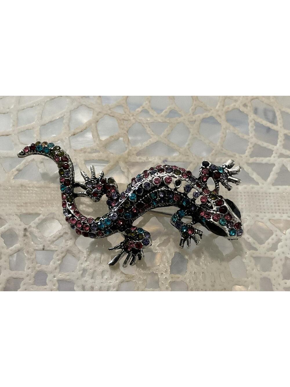 Silver Multi Gecko Lizard Reptile Brooch